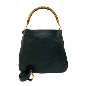 GUCCI Old Gucci Bamboo Leather 2-Way Shoulder Bag, Handbag, Tote Black 59148